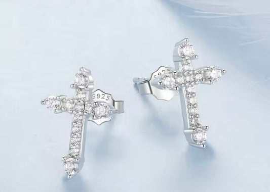 Diamanté cross studs